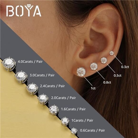 Moissanite Stud Earrings for Women,0.6-4ct 18K White Gold Plated Silver - Picture 3 of 14